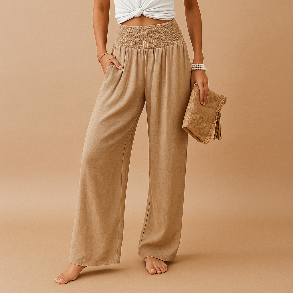 Alvana | Women's Smocked Waist Wide Leg Trousers