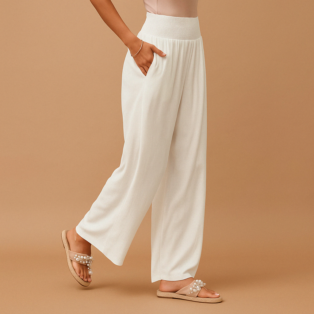 Alvana | Women's Smocked Waist Wide Leg Trousers
