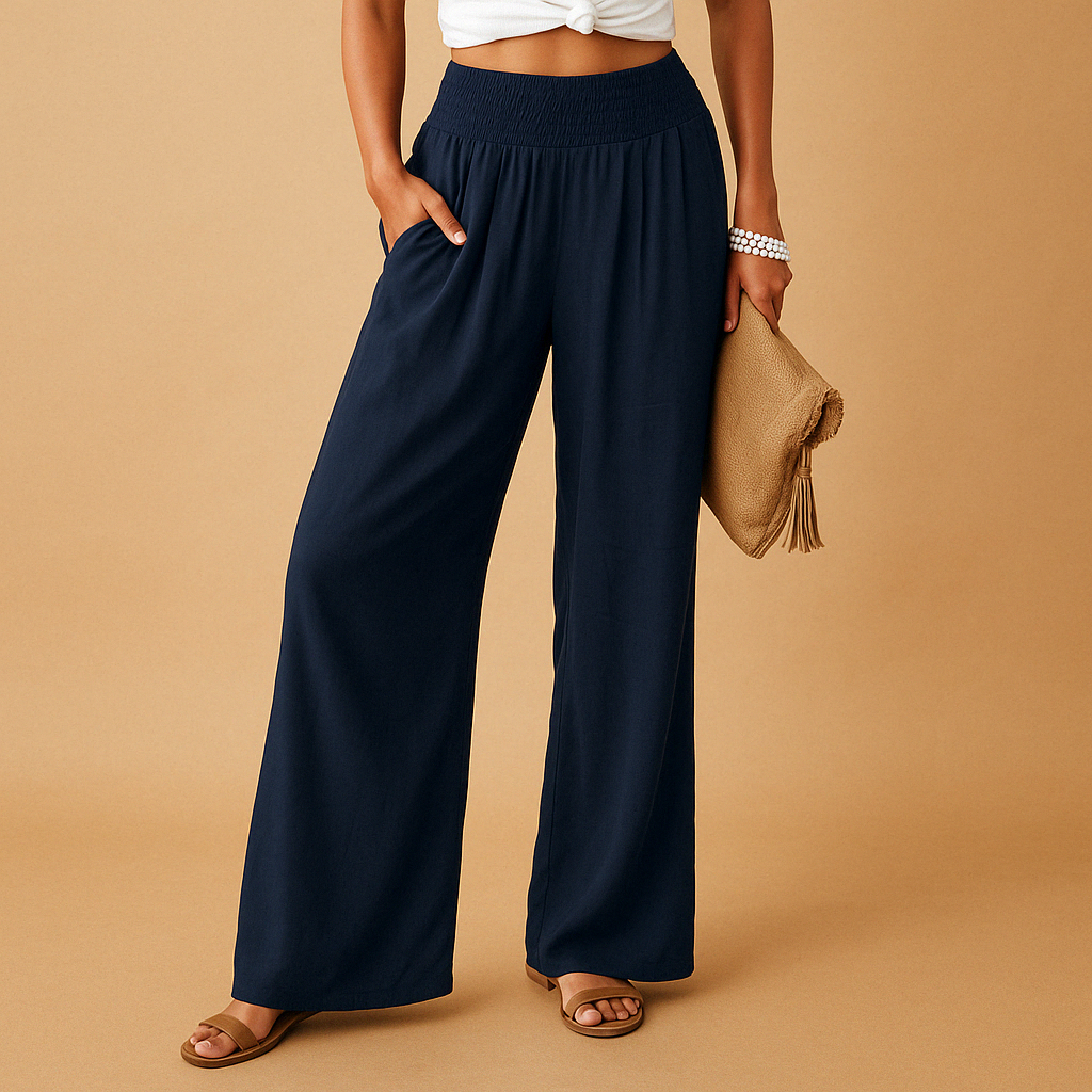 Alvana | Women's Smocked Waist Wide Leg Trousers