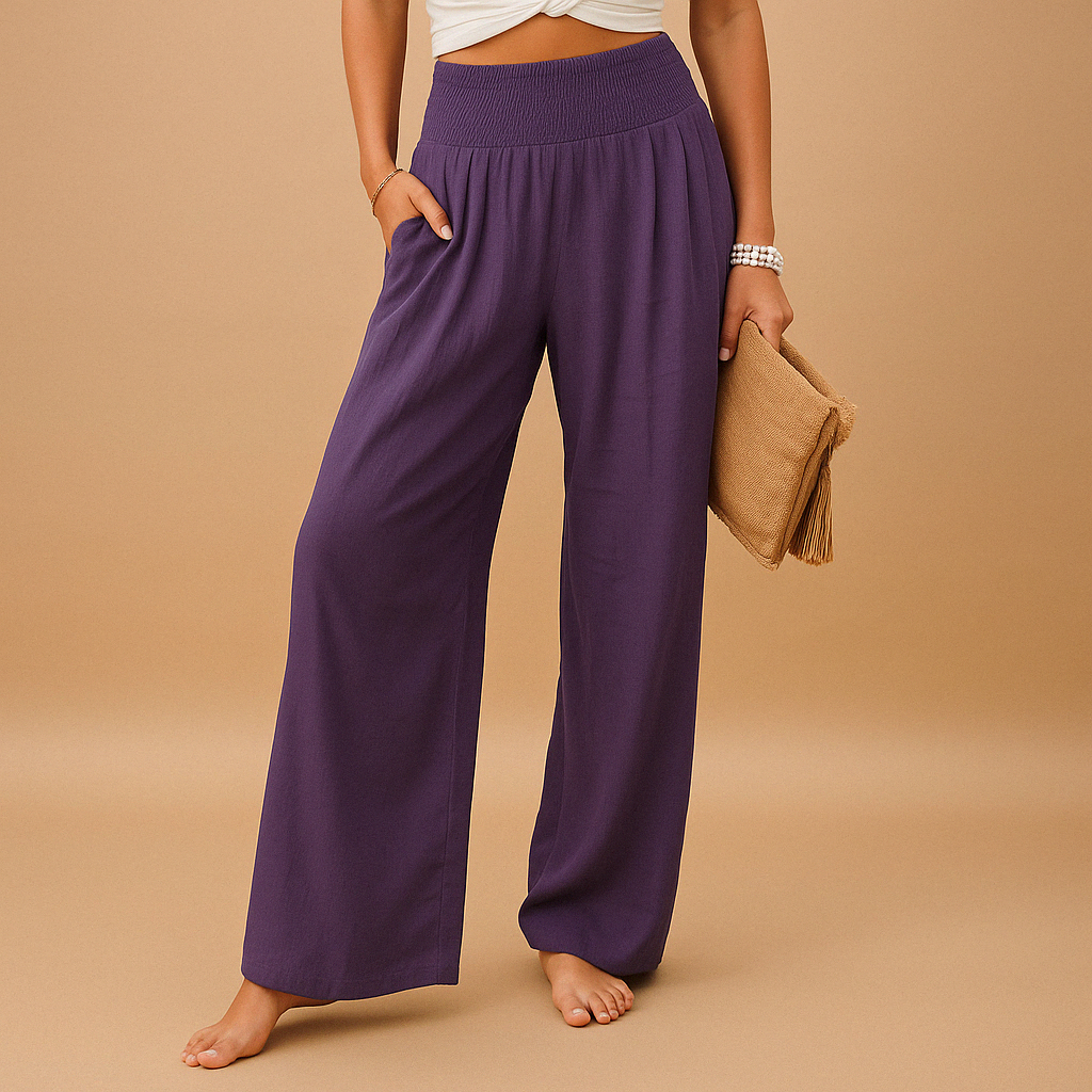 Alvana | Women's Smocked Waist Wide Leg Trousers