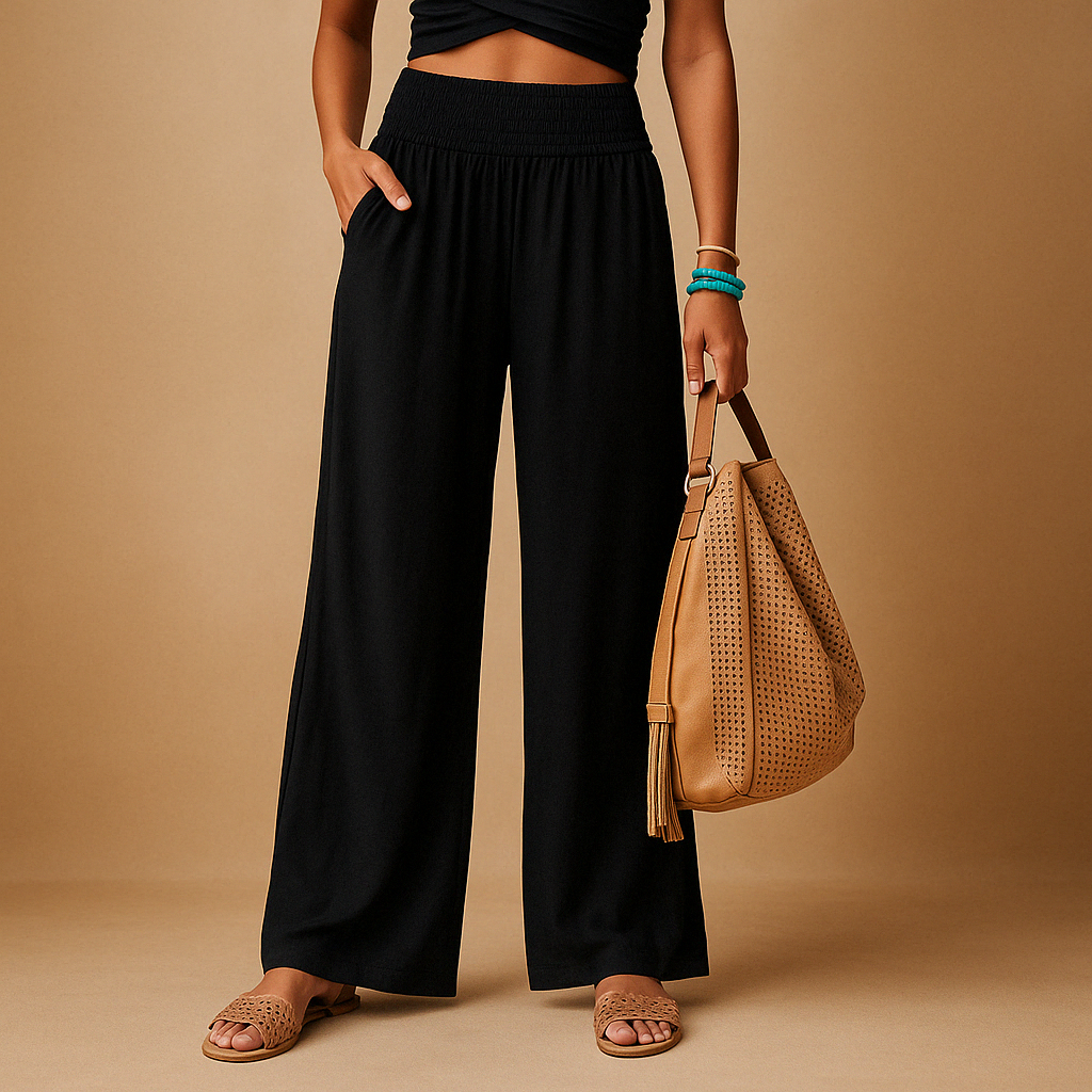 Alvana | Women's Smocked Waist Wide Leg Trousers