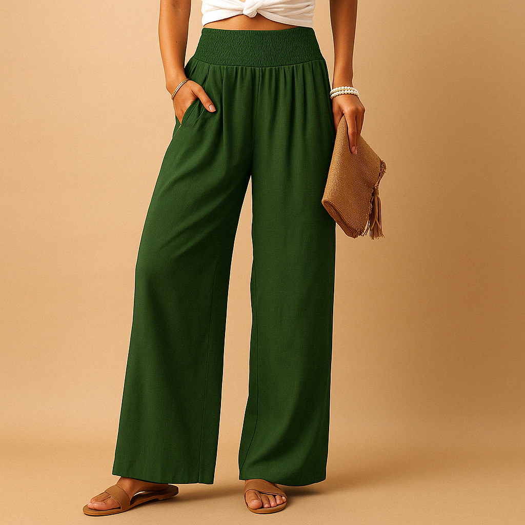 Alvana | Women's Smocked Waist Wide Leg Trousers
