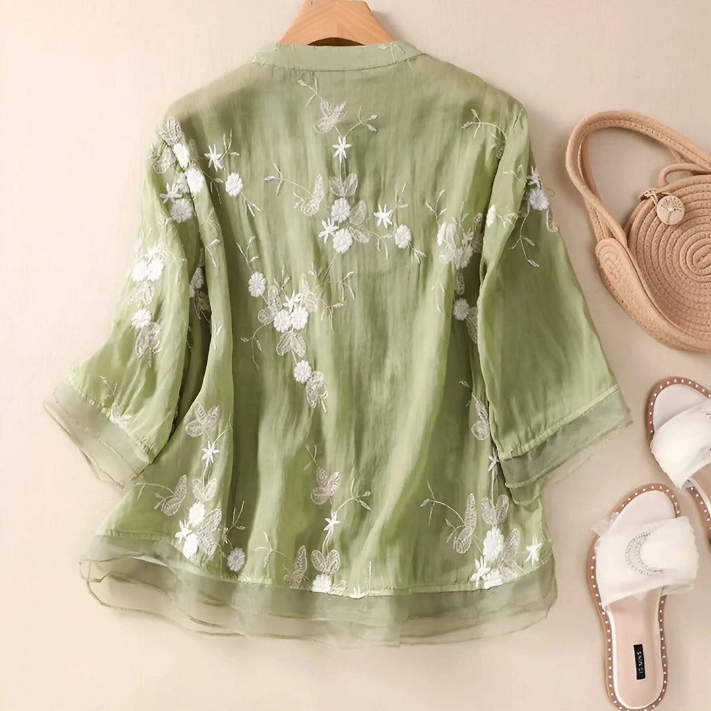 Alvera | Women's Button Front Stand Collar Floral Top