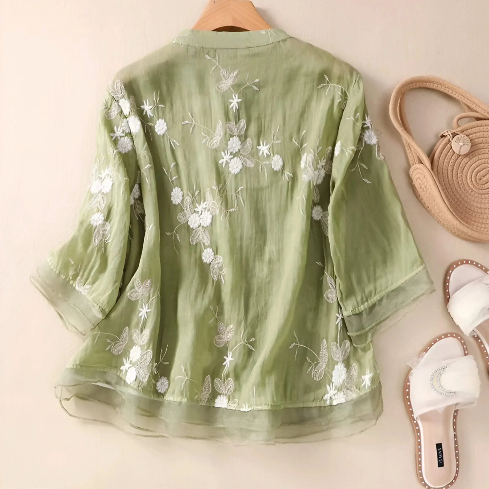 Alvera | Women's Button Front Stand Collar Floral Top