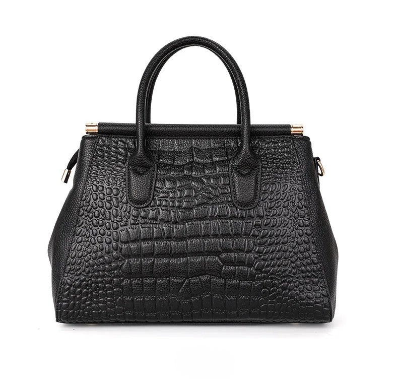 Alysa | Women’s Croc Embossed Top Handle Black Bag