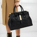 Alysa | Women’s Croc Embossed Top Handle Black Bag