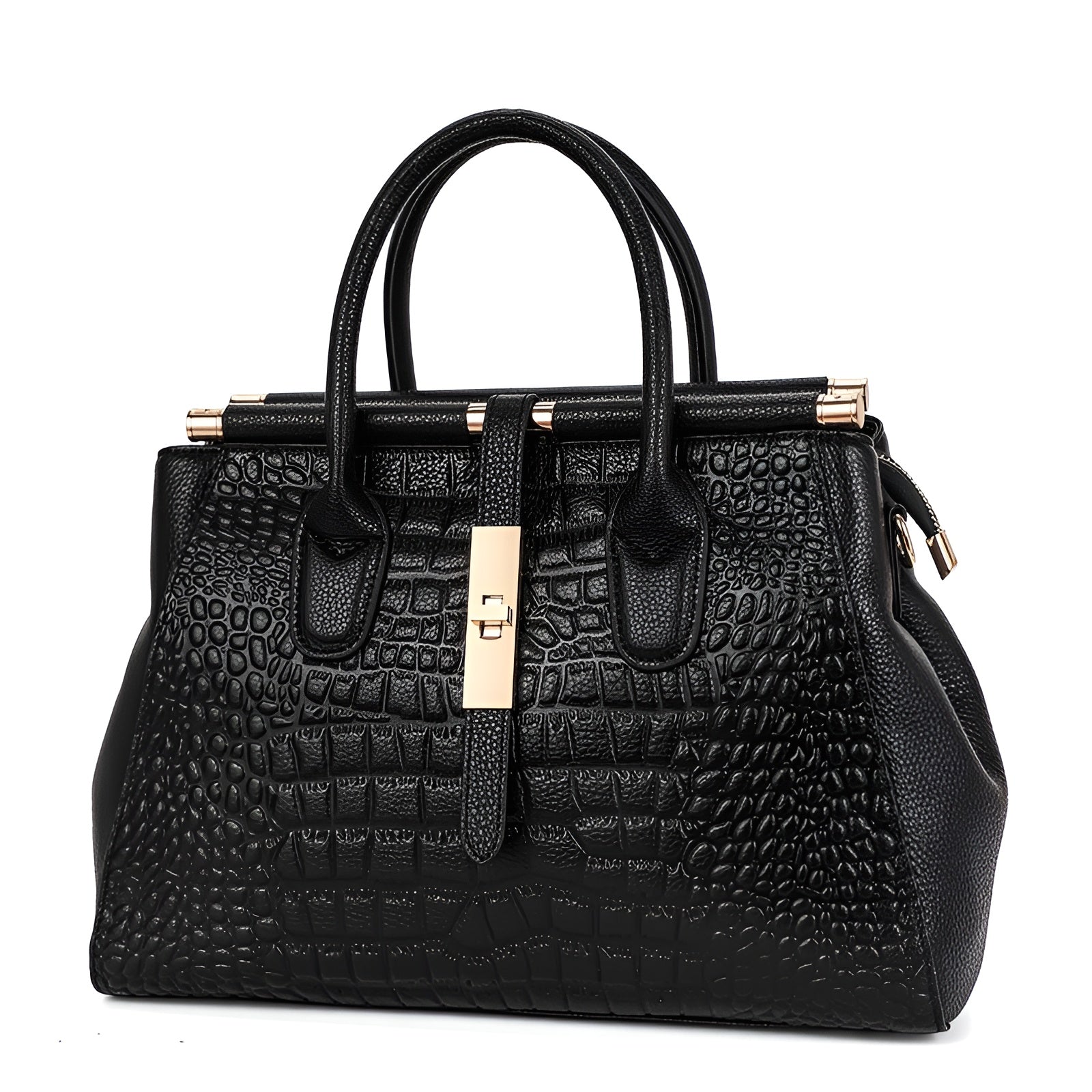 Alysa | Women’s Croc Embossed Top Handle Black Bag