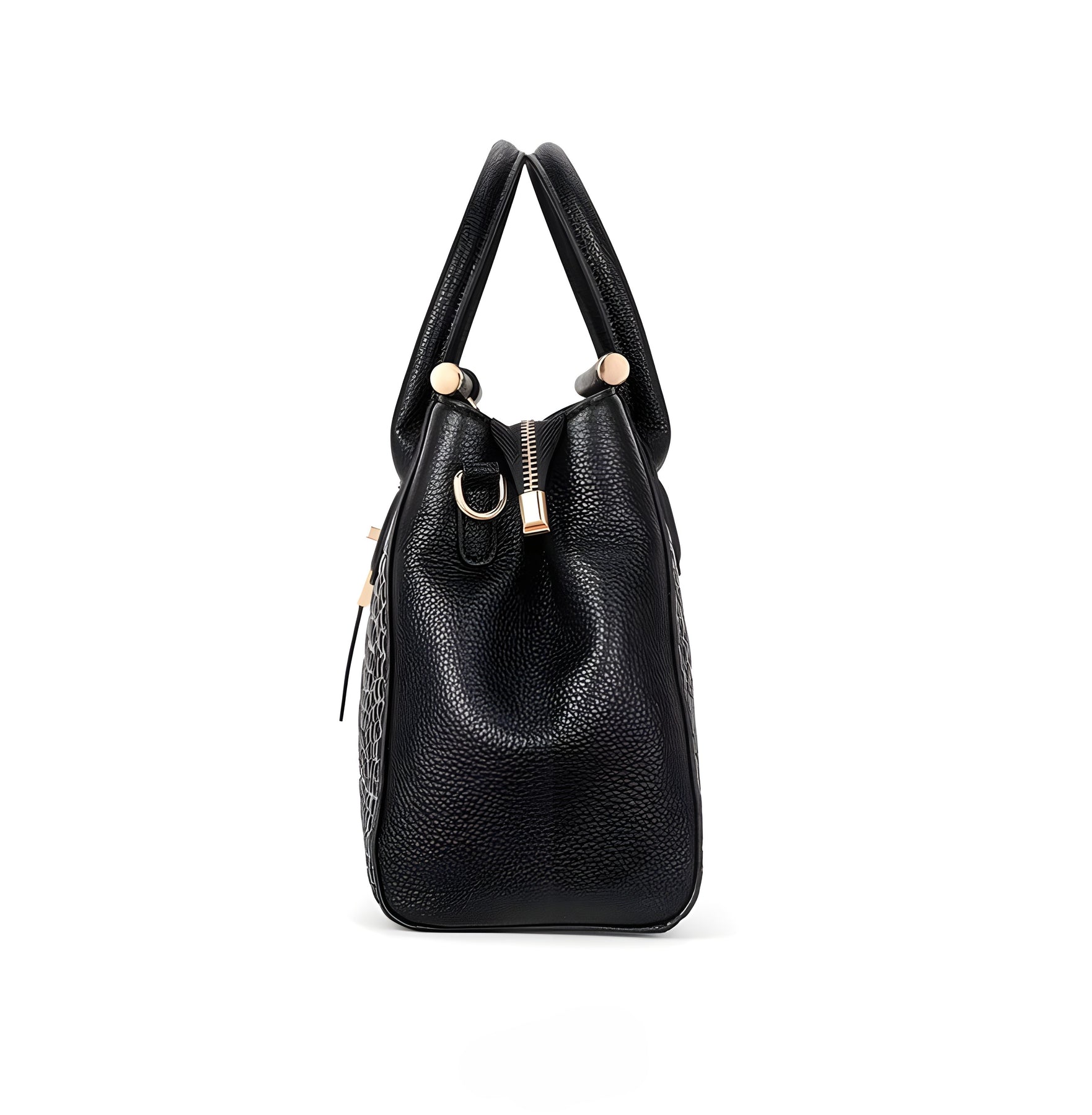 Alysa | Women’s Croc Embossed Top Handle Black Bag