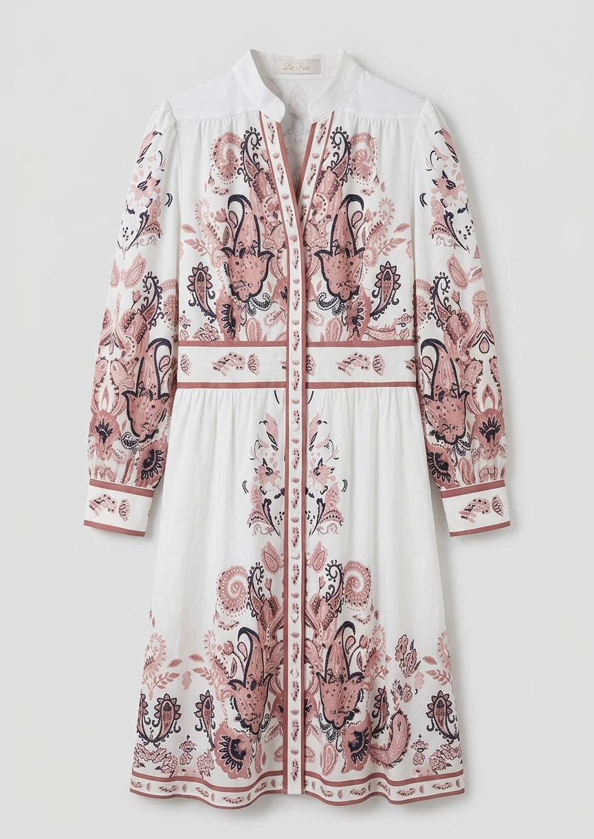 Amabel | Women's Patterned Long Sleeve Flowy Midi Dress
