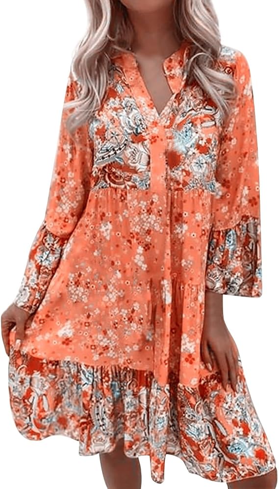 Amaia | Women's Long Sleeve V Neck Knee Length Dress