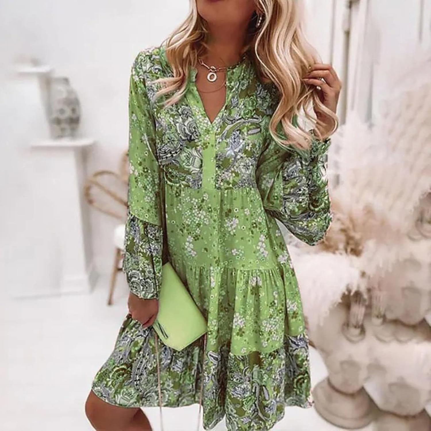 Amaia | Women's Long Sleeve V Neck Knee Length Dress