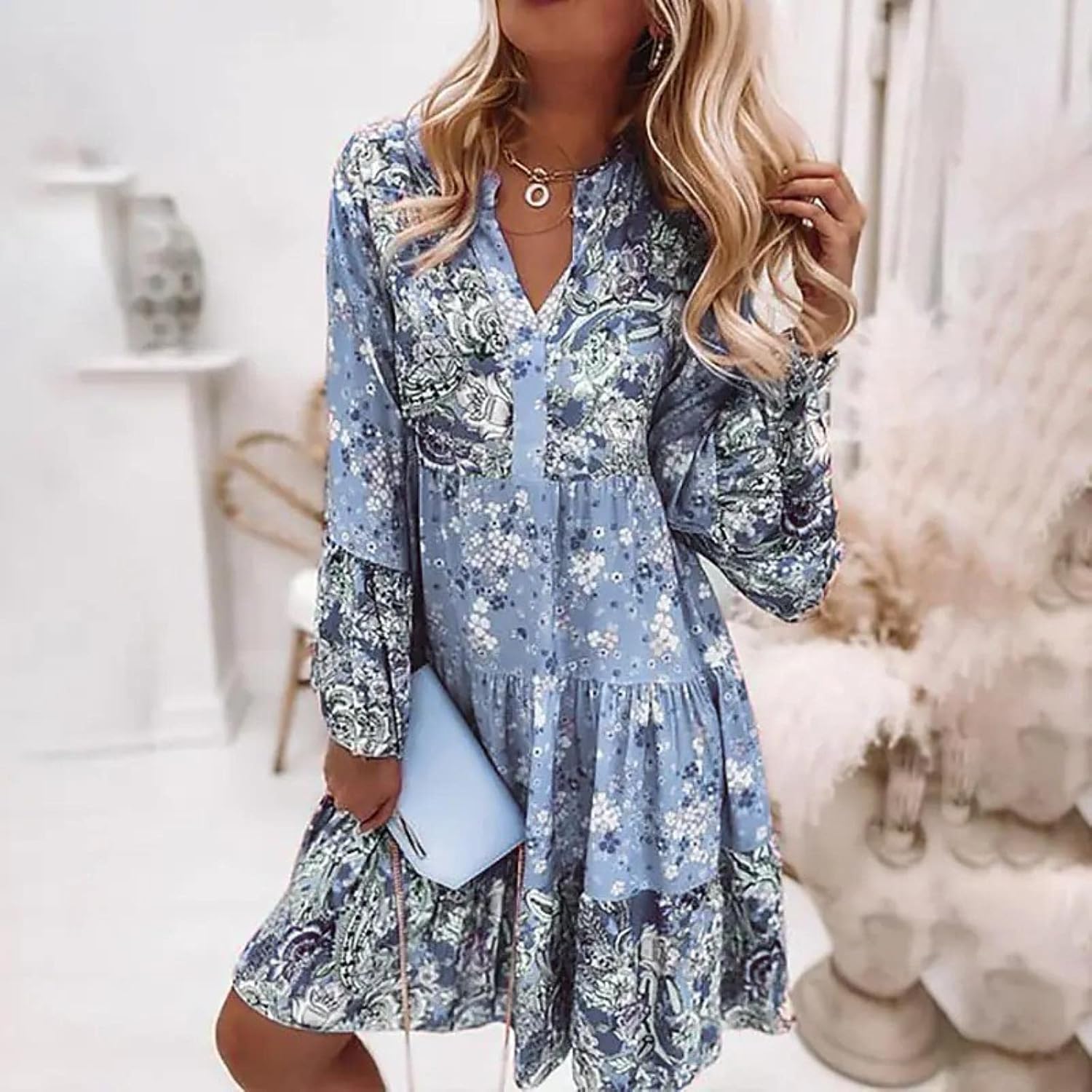 Amaia | Women's Long Sleeve V Neck Knee Length Dress