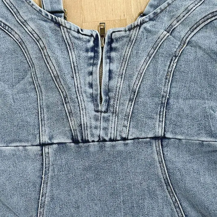 Amaka | Women's Side Slit Sleeveless Bodycon Denim Dress