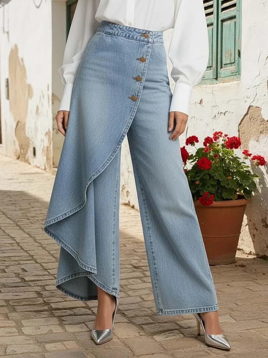 Amalia | Women's High Waist Asymmetric Wide Leg Jeans