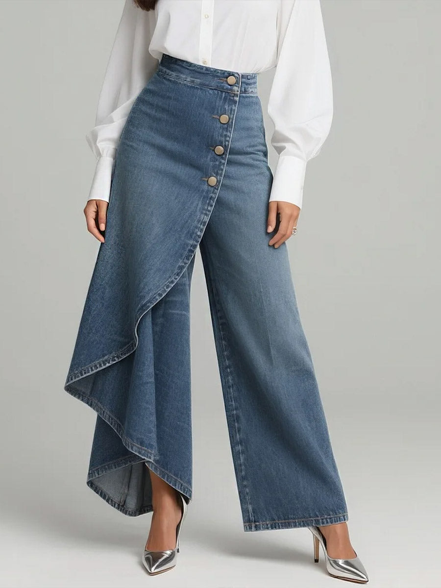 Amalia | Women's High Waist Asymmetric Wide Leg Jeans