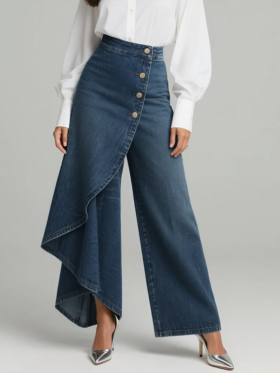 Amalia | Women's High Waist Asymmetric Wide Leg Jeans