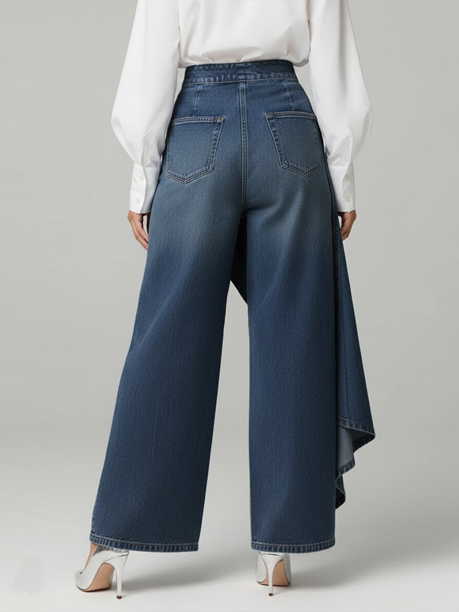 Amalia | Women's High Waist Asymmetric Wide Leg Jeans