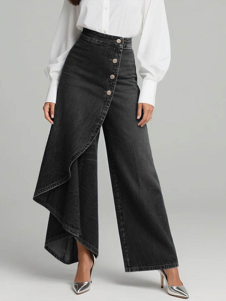 Amalia | Women's High Waist Asymmetric Wide Leg Jeans