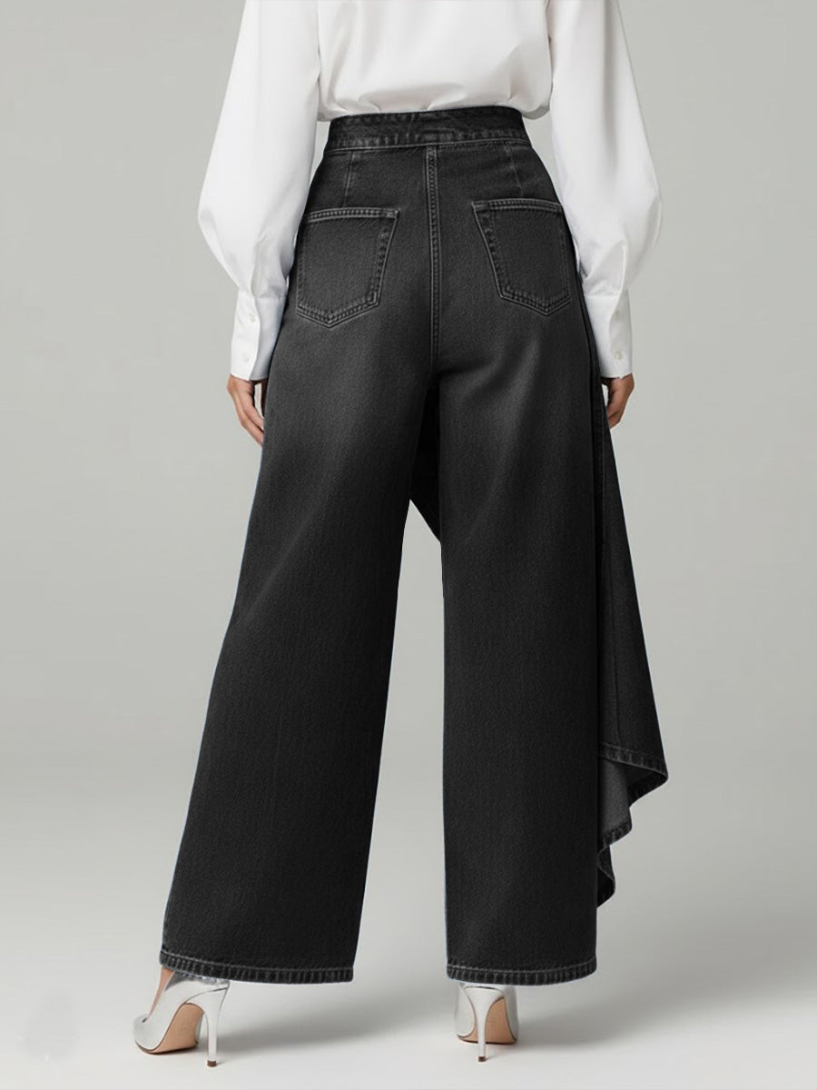 Amalia | Women's High Waist Asymmetric Wide Leg Jeans