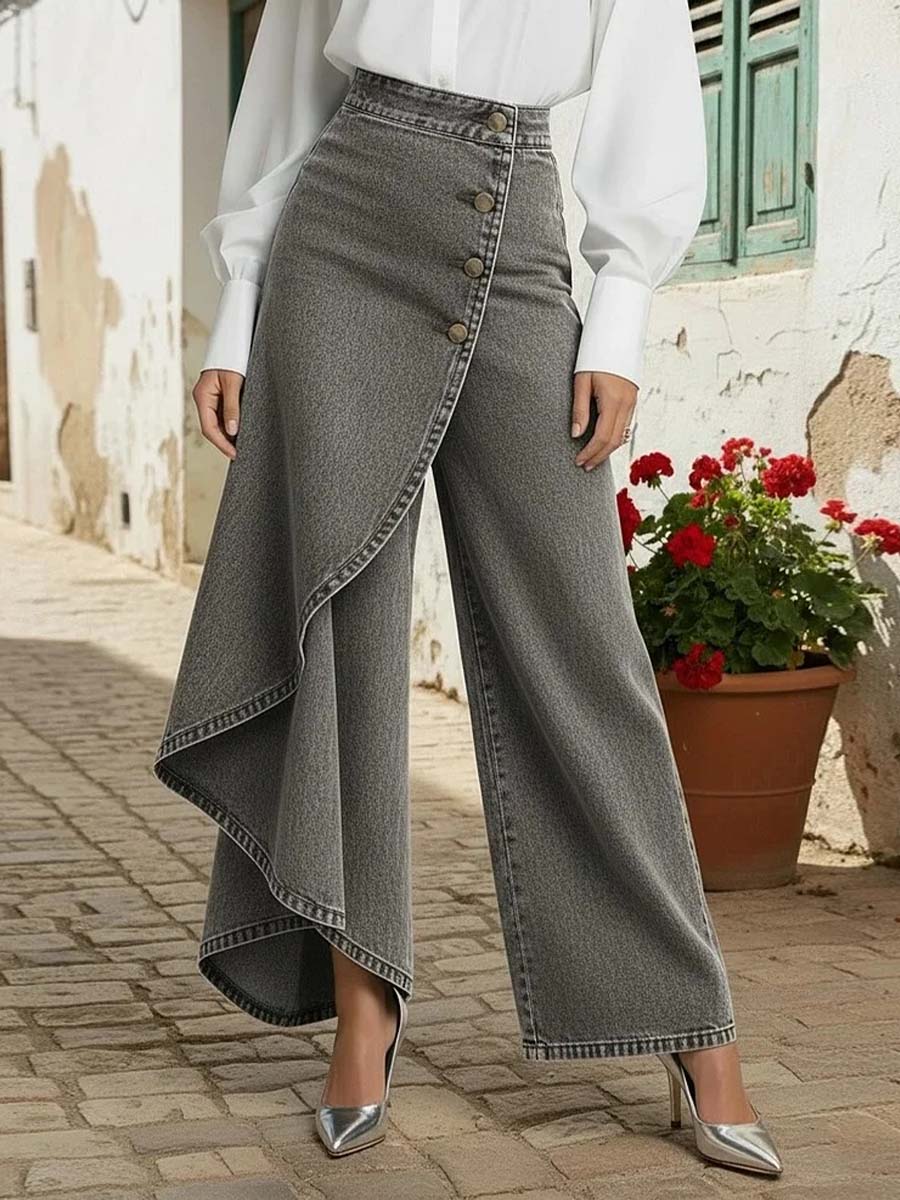Amalia | Women's High Waist Asymmetric Wide Leg Jeans
