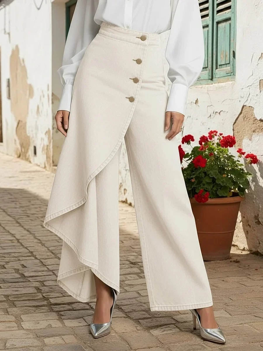 Amalia | Women's High Waist Asymmetric Wide Leg Jeans