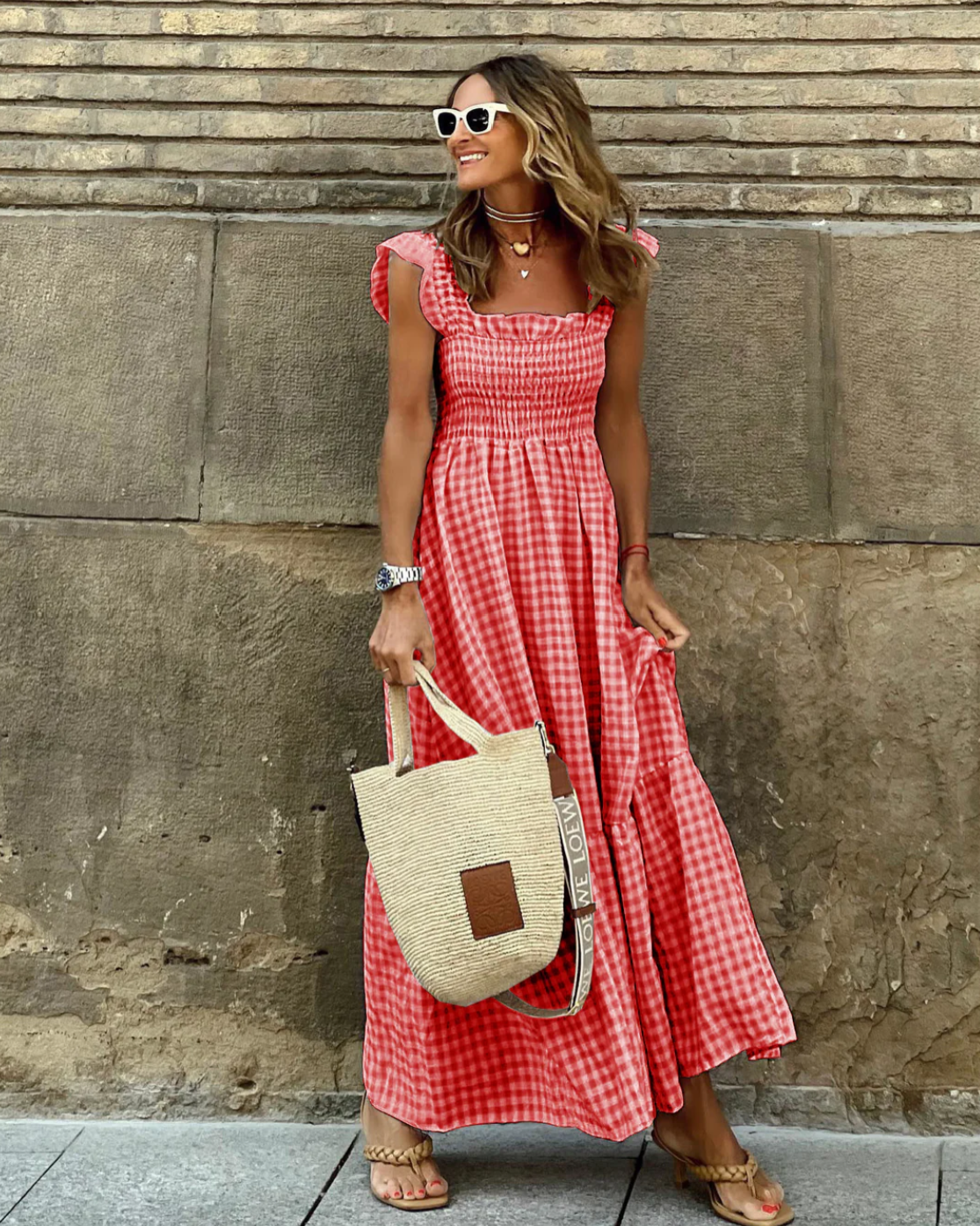 Amaliya | Women's Square Neck Ruffle Sleeve Flowy Maxi Dress