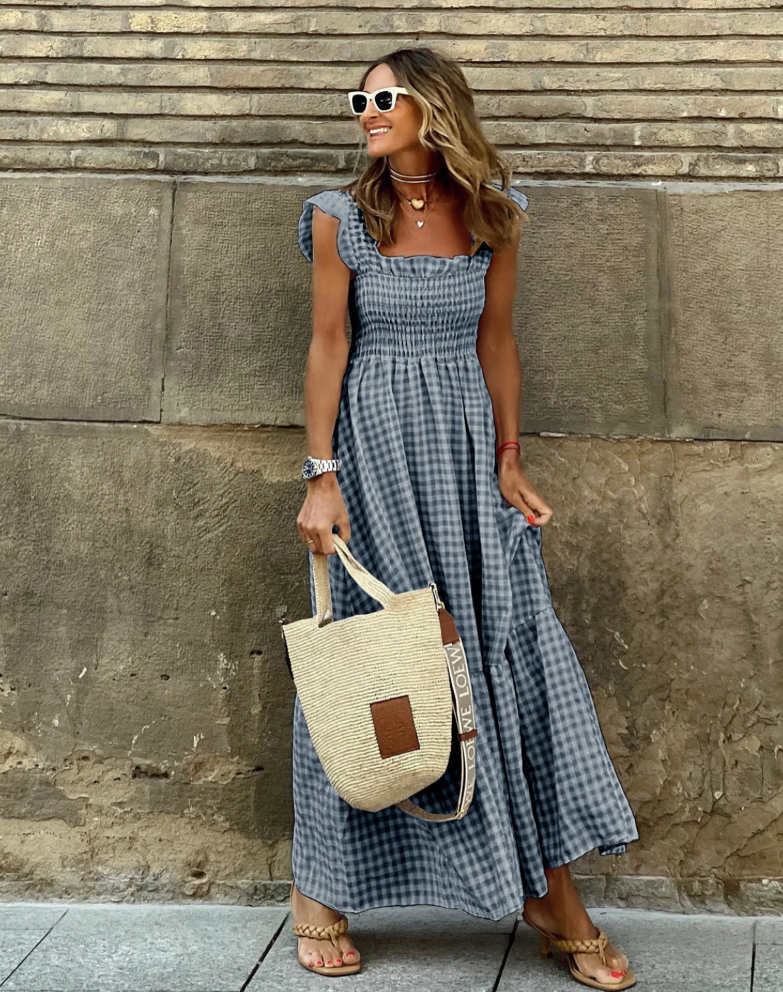 Amaliya | Women's Square Neck Ruffle Sleeve Flowy Maxi Dress