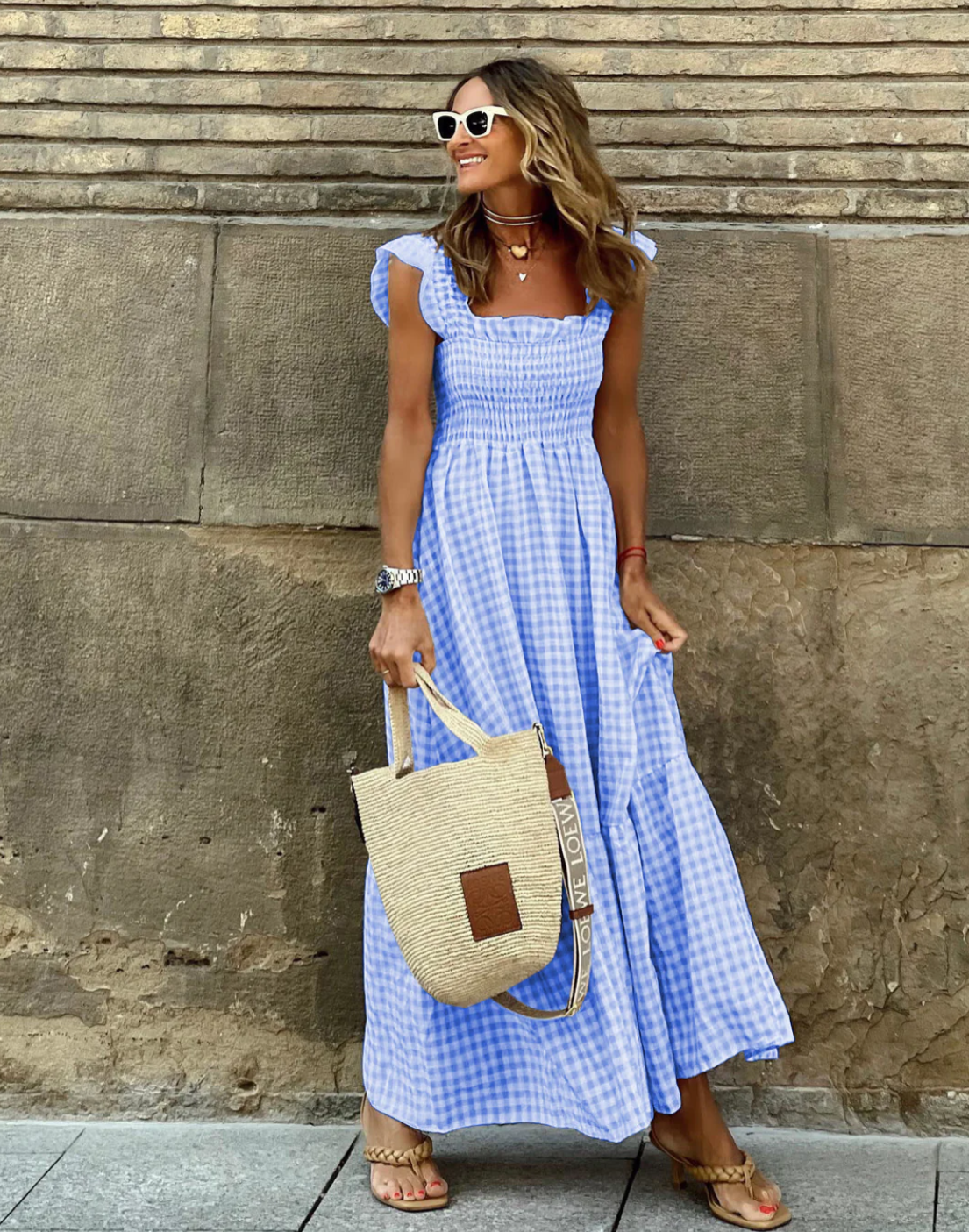 Amaliya | Women's Square Neck Ruffle Sleeve Flowy Maxi Dress