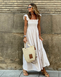 Amaliya | Women's Square Neck Ruffle Sleeve Flowy Maxi Dress