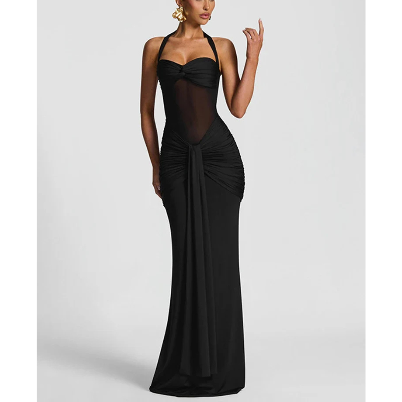 Amara | Women’s Open Back Halter Neck Maxi Dress