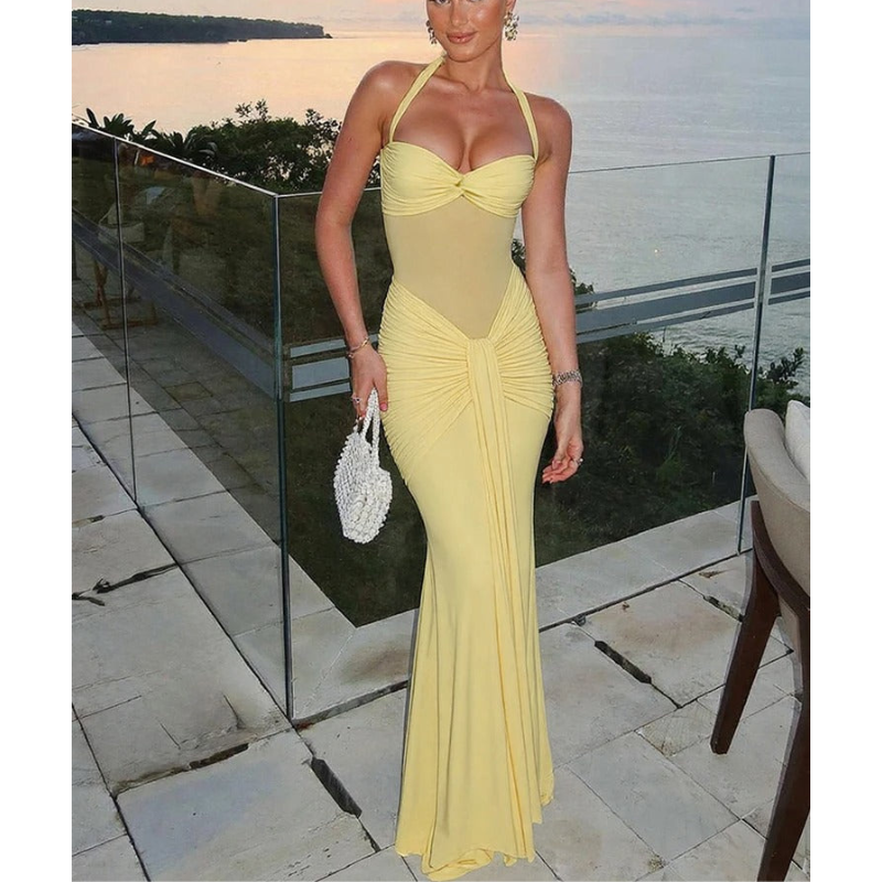 Amara | Women’s Open Back Halter Neck Maxi Dress