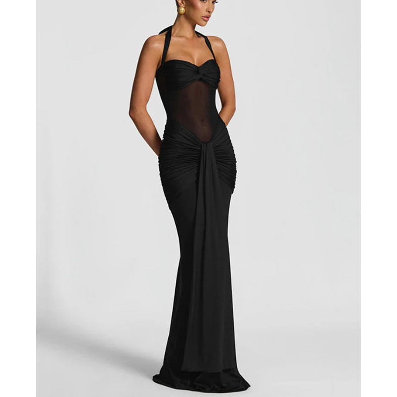 Amara | Women’s Open Back Halter Neck Maxi Dress