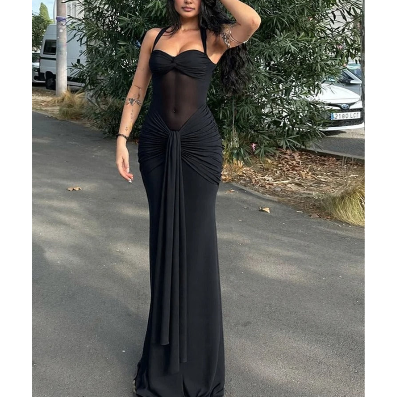 Amara | Women’s Open Back Halter Neck Maxi Dress