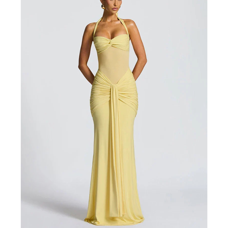 Amara | Women’s Open Back Halter Neck Maxi Dress