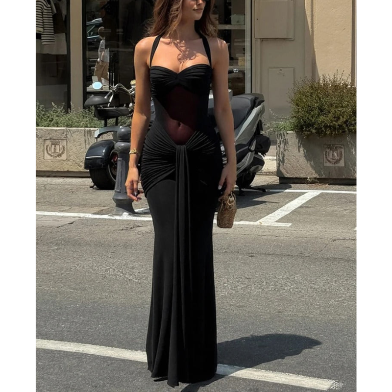 Amara | Women’s Open Back Halter Neck Maxi Dress