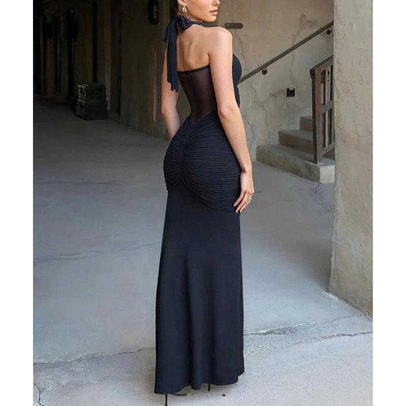Amara | Women’s Open Back Halter Neck Maxi Dress
