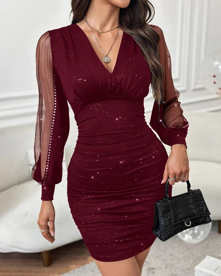 Amber | Women’s V Neck Sparkly Mini Dress