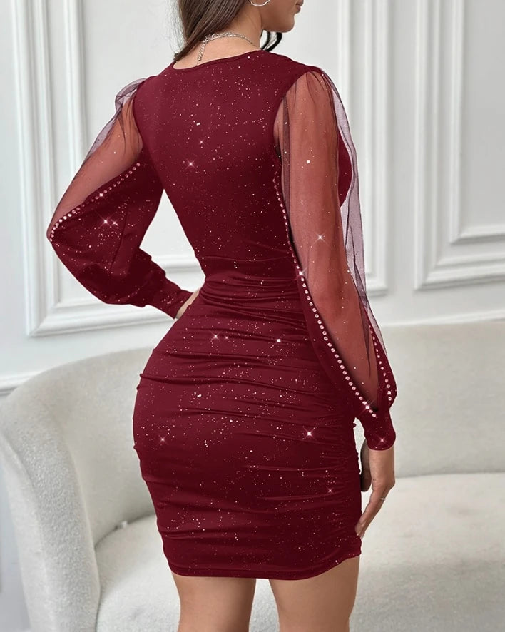 Amber | Women’s V Neck Sparkly Mini Dress