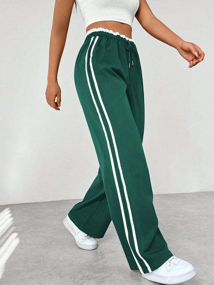 Ameena | Women's Striped Straight Leg Drawstring Trousers