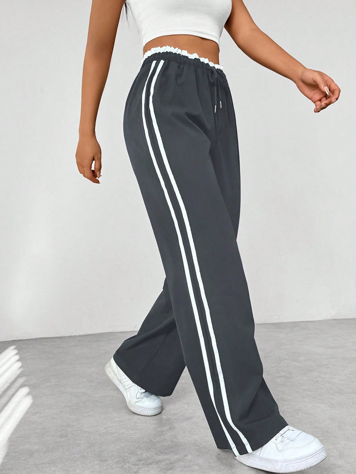 Ameena | Women's Striped Straight Leg Drawstring Trousers