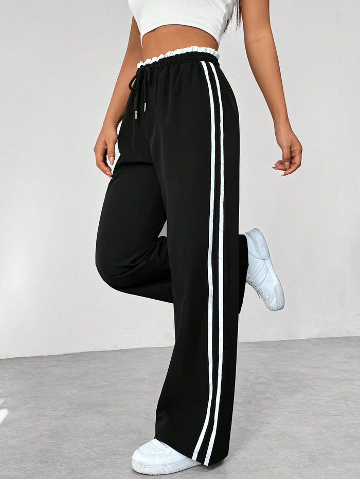 Ameena | Women's Striped Straight Leg Drawstring Trousers