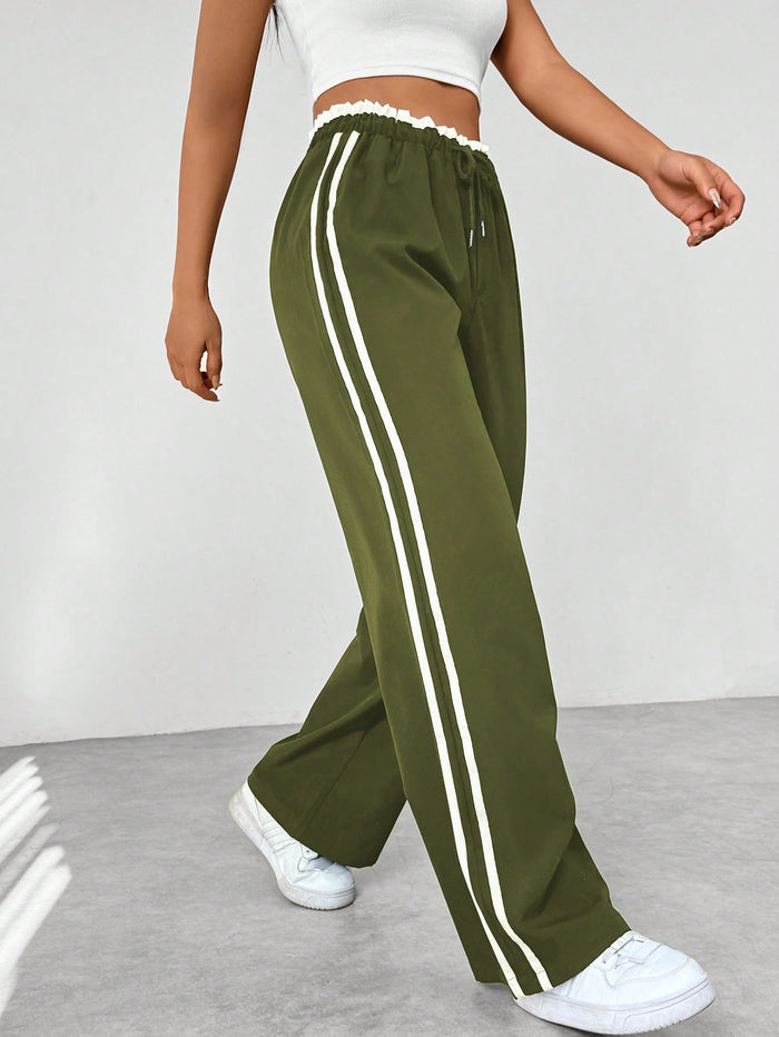 Ameena | Women's Striped Straight Leg Drawstring Trousers