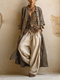 Amie | Women's Button Front Wide Leg Long Sleeve Three Piece Set