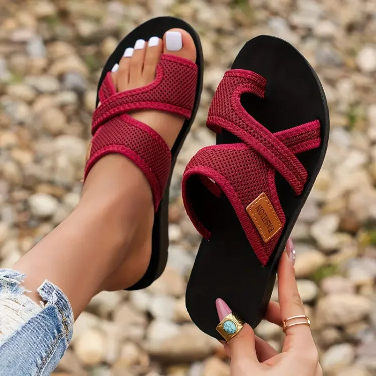 Amina | Women's Open Toe Slip On Criss Cross Strap Sandals
