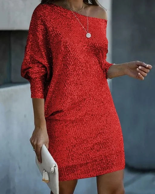 Amirah | Women's Sequin Long Sleeve One Shoulder Mini Dress