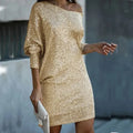 Amirah | Women's Sequin Long Sleeve One Shoulder Mini Dress