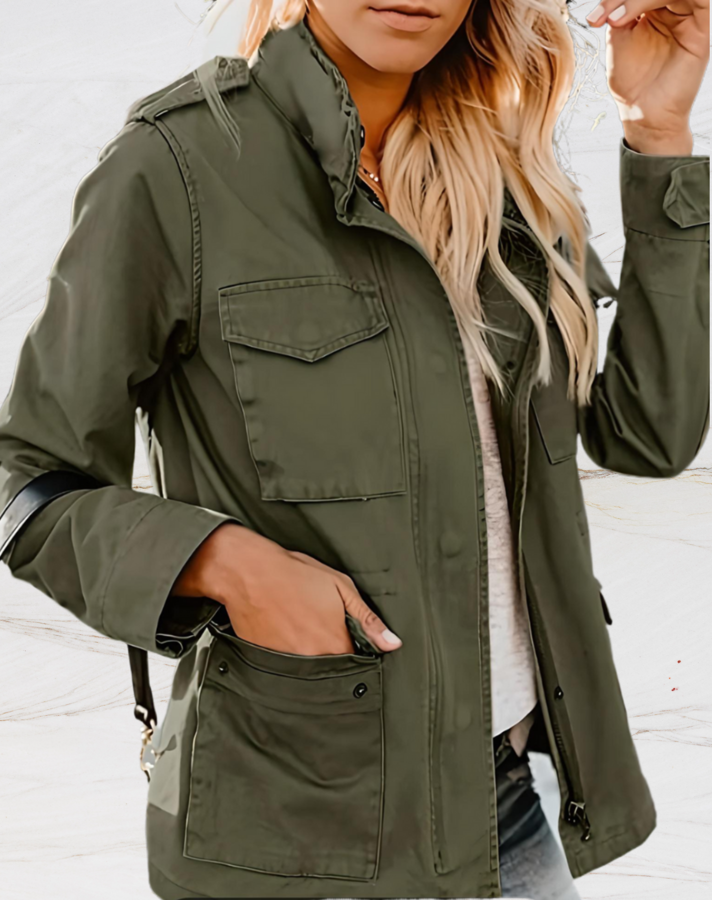 Amiya | Women's Front Pocket Zip Up Long Sleeve Utility Jacket