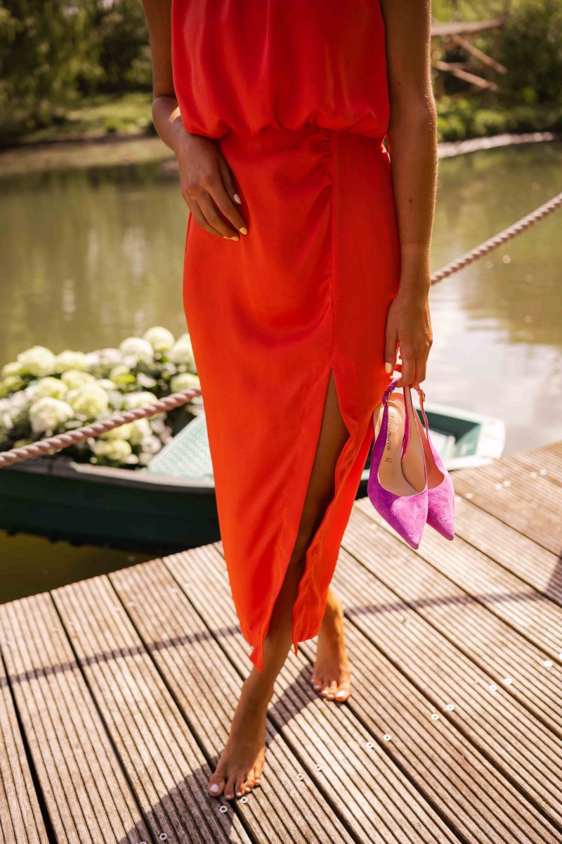 Amiyah | Women's High Slit Sleeveless Round Neck Midi Dress