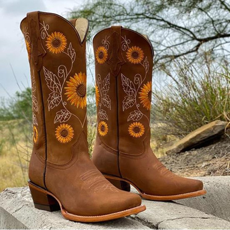 Ammie | Women’s Mid Calf Square Toe Block Heel Cowboy Boots
