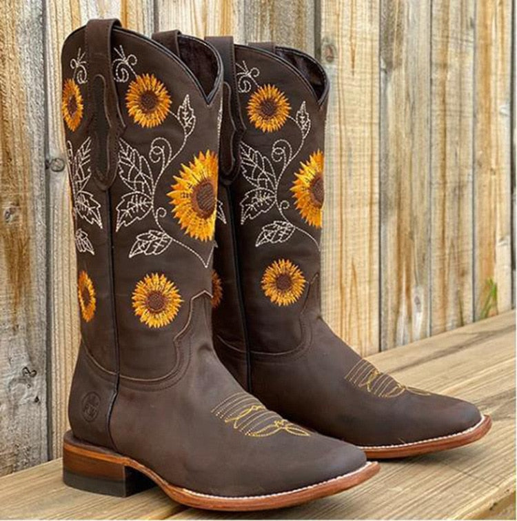 Ammie | Women’s Mid Calf Square Toe Block Heel Cowboy Boots